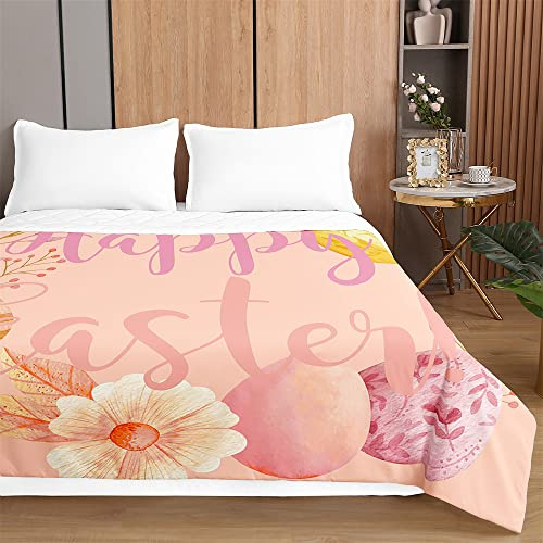 Surwin Couvre Lit Matelassé pour 1 ou 2 Personnes, Réversible Dessus de Lit Oeuf de Pâques Bricolage 3D Imprimé Couverture de Lit Doux Microfiber Jeté de Lit Couvre-lit (180x220cm,Oeuf Rose)