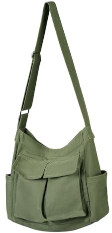 Tibroni Messenger Bag Tote Bag Canvas Tasche Grün Damen CrossbodyBag Herren Groß Männer Umhängetasche Damen Gross Vintage Schultertasche Kuriertasche für School Reise Arbeit Shopping