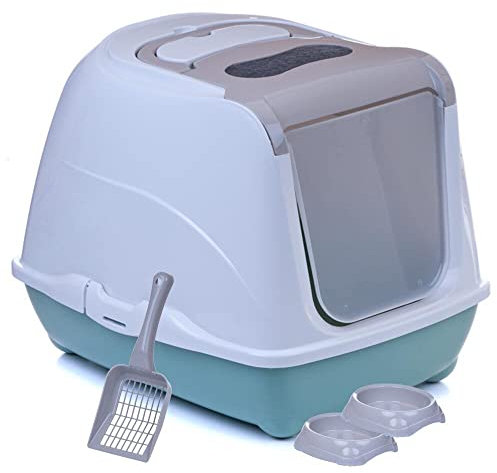 Katzentoilette Sondermodell 50 Katzenklo Schaufel Filter Haube graubeige und Agave