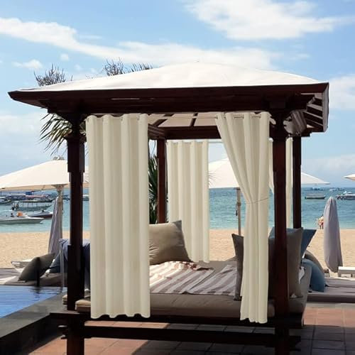 LiveGo Outdoor-Vorhänge Garten,Terrasse,wasserdicht,verdunkelnd,wärmeisoliert,Ösen,Sichtschutzvorhang Pavillon,Pergola, drinnen und draußen, Wohnzimmer,Balkon (N-Hellbeige,1 Panel B 254 x L 213 cm)