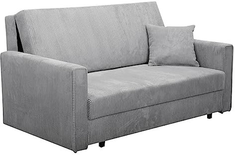 Mirjan24 Sofa Viva Bis Premium III mit Schlaffunktion, Bettsofa, 3 Sitzer Polstersofa mit Bettkasten inkl. Kissen, Sofagarnitur, Schlafsofa, Wohnlandschaft, Stoff: Cord (Poso 110)