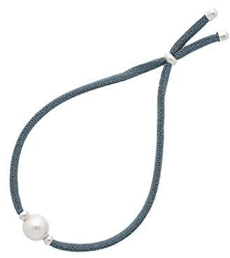 Majorica - Pulsera Serena con Perla - Accesorio Unisex - Goma Elástica y de Color Azul - Perla de Color Blanco con Diámetro de 8 mm - Largo de 20 cm - Cierre Ajustable