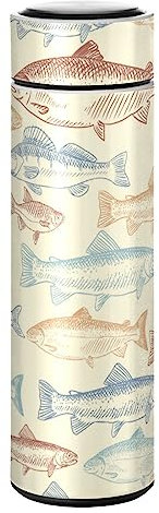 KAAVIYO Blaugraue Fische Kunst Wasserflasche Wasserkanne Edelstahl Isolierte Isolierflasche Auslaufsicher