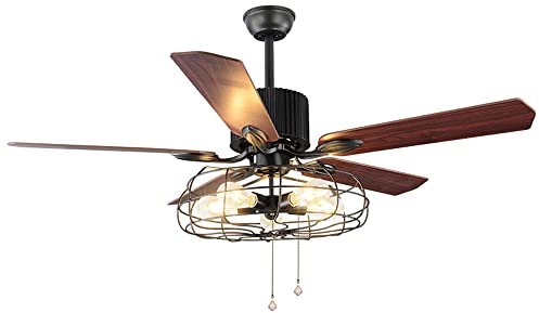 Ventilatore da soffitto a lampadario senza rumore a 5 foglie Ventilatori da soffitto industriali con montaggio a incasso a gabbia vintage con telecomando 42 pollici / 48 pollici / 52 pollici Opzionale