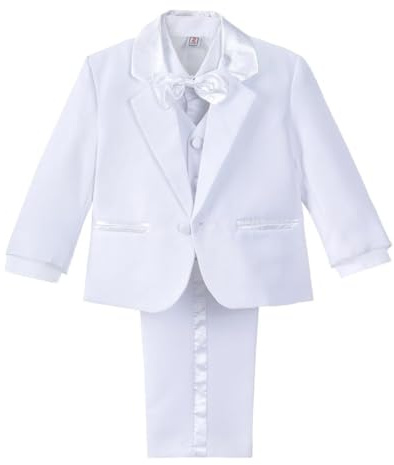Lito Angels Bebisar Pojkar Formell Kostym, 5 Stycken Set Bröllop Dop Outfit (Blazer, Skjorta, Väst, Byxor, Fluga) Elfenben/Vit/Svart/Kungsblå