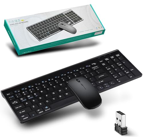 Ensembles Clavier et Souris sans Fil 2.4Ghz & Bluetooth,Clavier Souris sans Fil Rechargeable,Souris Silencieuse,Clavier Ultra-Fin avec Pavé Numérique,pour Ordinateur/PC/Laptop/Windows/Mac,QWERTY,Noir