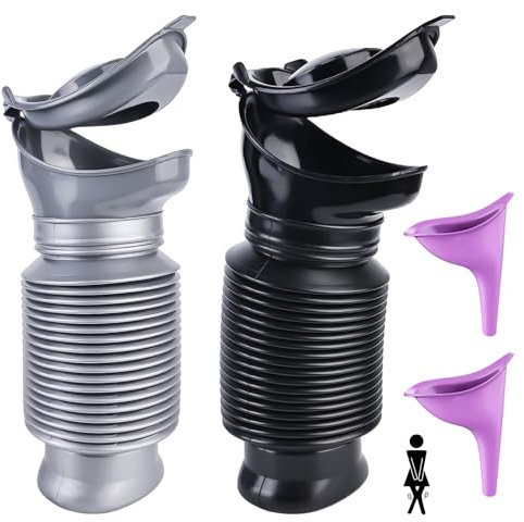 HOMURY Schrumpfbares Urinal 4 Stück, Tragbare Mobile Toilette, Urinflasche Mini Urinal 750ml, Wiederverwendbares Notfall-Urinal, für Kinder, Erwachsene, Stau, Camping (Schwarz+Grau)