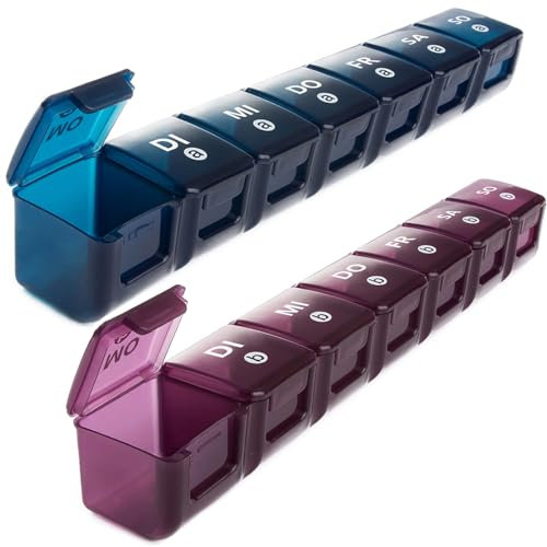 Tablettenbox 7 Tage Morgens Abends, Extra Großen Pillendose 7 Tage 2 Fächer Medikamentenbox 14 Tage Große Fächer Eine Woche Pillenbox Groß Tragbare Reise Medikamentenbox 7 tage (violett)