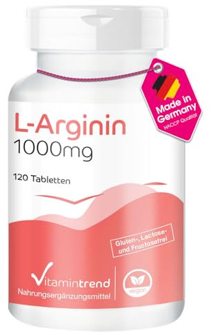 L-Arginina 1000mg - aminoacido essenziale - 3000mg di L-Arginina per dose giornaliera - 120 compresse - dosaggio elevato - vegano - integratori dalla Germania | Vitamintrend