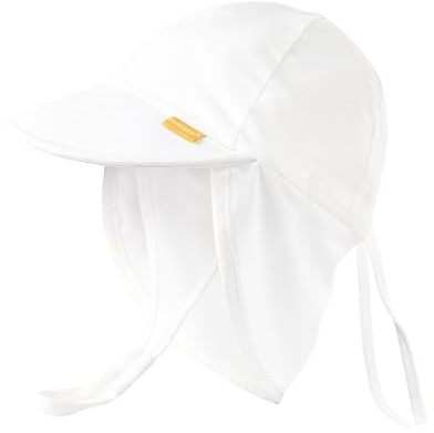 FURTALK Cotton Baby Toddler Sun Hat UPF 50+ UV Protection Kids Unisex Girls & Boys Summer Cap with Adjustable Chin Strap Neck Flap, White, 6-24 Months