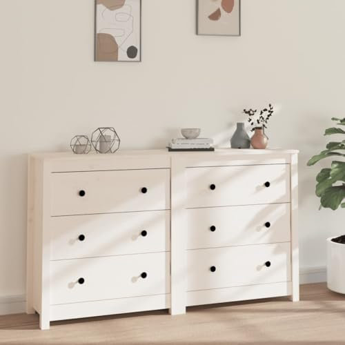 HETFTJN Sideboard, Buffetschrank Küchenunterschrank Wohnwand Besenschrank Geeignet für Badezimmer Schlafzimmer Flur Dorm Weiß 140x35x80 cm Massivholz Kiefer