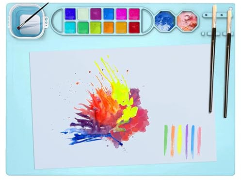 Kujinova Bastelmatte Silikon Zusammenklappbar, Malmatte mit Becher 51 x 41 cm, Malunterlage Silikon, Rutschfest, Multifunktional Silicone Painting Mat für Malen, DIY Kunst