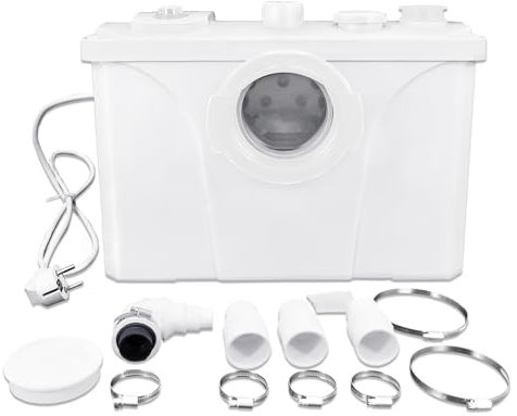 FIVMEN Hebeanlage 700W Sanitäre Abwasserpumpe 180L/min Kleinhebeanlage Schmutzwasser Fäkalienpumpe mit Aktivkohlefilter, Edelstahl Klingen & 3 Einlässen für Toilette, Waschbecken und Badewanne