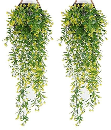2Pcs Orange Flower Wall Hanging Simulated Plant Rattan Wall Hanging Indoor Wall Decoration Spider Orchid Fake Flower Admiralty Willow Wall Hanging Ceiling Artificial Hanging Plants (Color : Yellow)