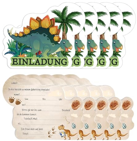 T TAKONE 12 Stück Dino-Einladungskarten für Kindergeburtstag, Dino-Einladungskarten mit Stegosaurus-Design, Partyeinladungen zum Thema Dinosaurier für Jungen und Mädchen