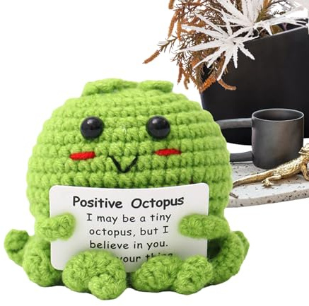Positive Häkeltiere Octopus | Gestrickte Positive Octopus Puppe mit Ermutigungskarte | Emotionale Unterstützung Häkelpuppe für Freunde, Schreibtischdekoration