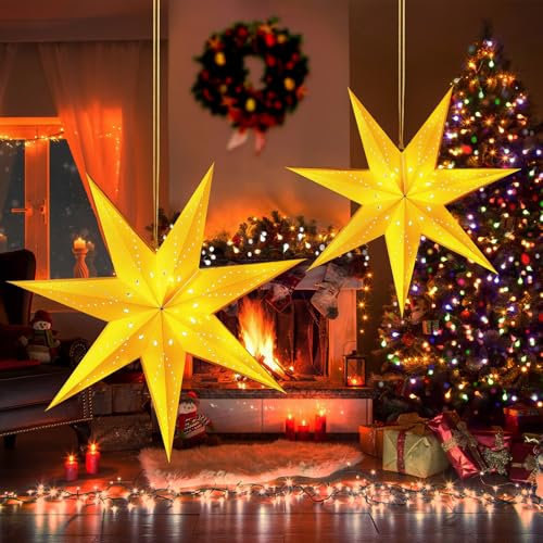 Paper Star Lantern, Stella Luminosa 3D Stelle di Carta da Appendere, Stella di Natale Luminosa LED, Lampada Stella di Carta, Stella Pieghevole Natalizia per Natale, Matrimoni, Compleanni, Feste