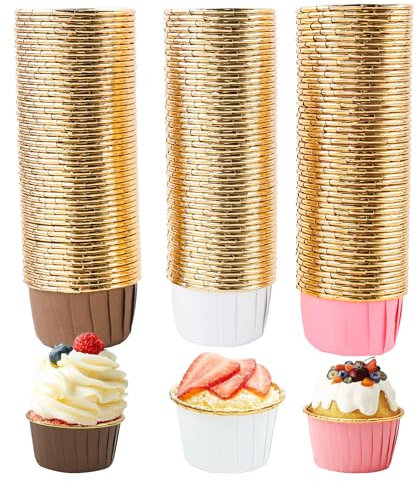 CHENGCKJ 150 stampi in carta per cupcake, resistenti all'acqua e all'olio, per compleanni, matrimoni, feste di Natale, riutilizzabili in oro caffè, oro rosa, oro bianco