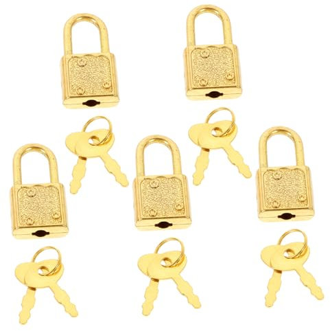 CORHAD Treasure Box Locks Mini Padlocks Keys Antique Style Small Lock Key Set for Wood Chests Jewelry Boxes Reusable Sealing Padlocks 5pcs for Game Props