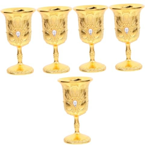 TOPBATHY 5 Pièces Gobelet ancien verre à vin coupe de communion tasse en verres à liqueur royaux verres à vin médiévaux calice coupe à vin décorative tasse à liqueur en cuivre Golden
