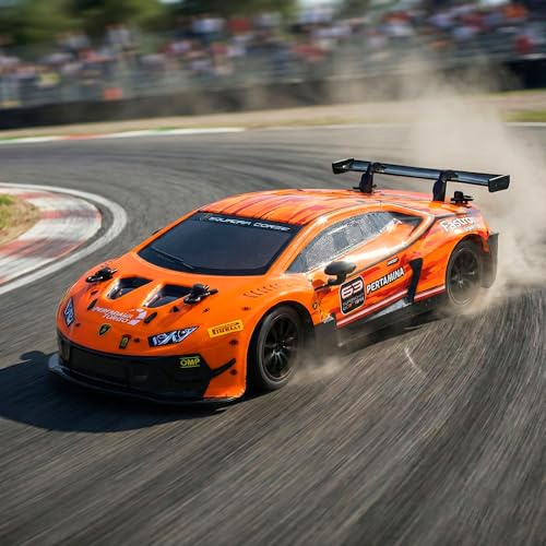 njoyn RC ferngesteuertes Auto im offiziell lizenziertem Design, kompatibel mit Lamborghini Huracan GT3, Modell-Maßstab 1:24, Lizenz-Fahrzeug, Vitrinenmodell für Sammler, bis zu 10 km/h, ab 14 Jahren