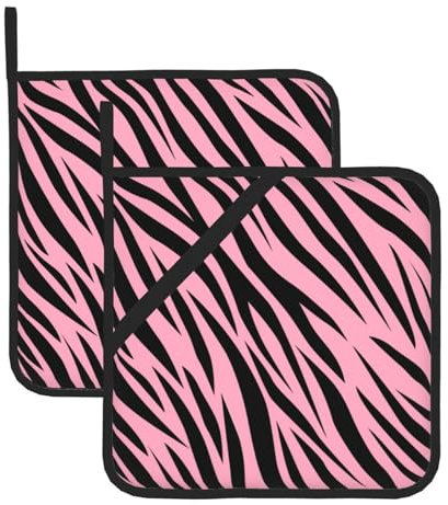 Pot Holder Set of 2,Pink Zebra Stripes Heat Resistant Kitchen Potholders Hot Pad for Cooking,Baking and Barbecue