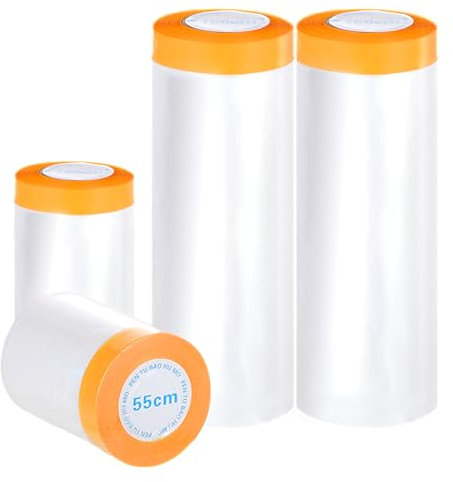Set di 4 Teli Plastica per Imbiancare (80m totali) – Teli Copritutto per Imbianchino, Teli Plastica per Coprire (2 rotoli 55cm x 20m + 2 rotoli 150cm x 20m) – Teli per Imbiancare Autoadesivi.