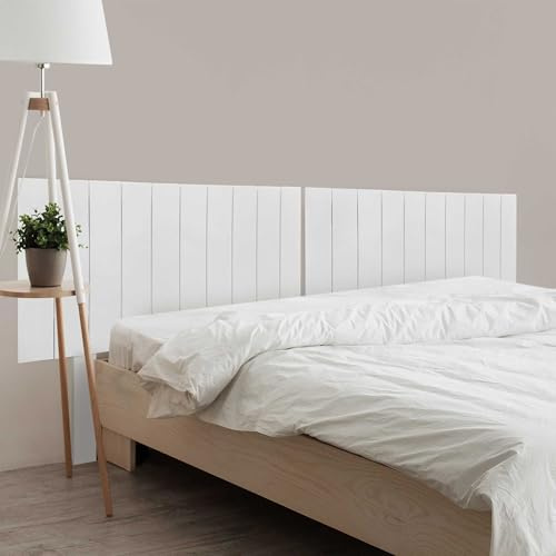 DHOME Testiera in Legno Riciclato DM con Gambe Stile Pallet Verticale Letto Pallet Supporti inclusi (220cm Doppio, Bianco Solido)