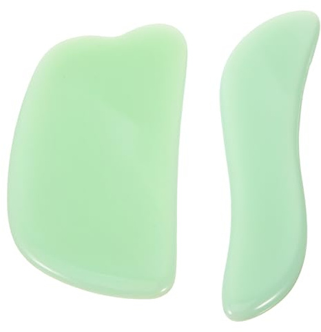 Healeved 2 Stück Gesichtsschaber aus Jade Gua Sha Massagebrett für Gesicht und Körper Glatte Oberfläche Muskelentspannung Alltag Wellness Massagegerät