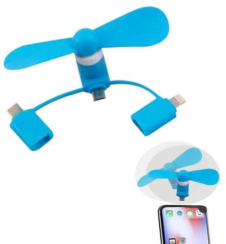 Comioke Mini ventilateur USB 3 en 1 pour téléphone portable, compatible avec i-Phone/i-P-ad/smartphone Android/tablette, micro USB/type C/port Lightning, mini téléphone portable