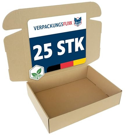 VERPACKUNGSFUXX Karton 25 Stück 350x250x80mm | Faltkarton ideal geeignet als Versandkarton & Geschenkverpackung | Kleinpaket aus einwelliger Wellpappe braun