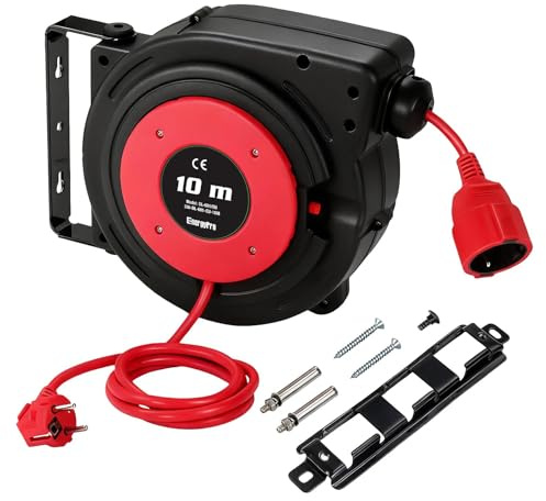 EnergyPro Automatische Kabeltrommel 10m, 2300W, wandmontierbar mit TÜV-Prüfung & Montage-Set – Kabeltrommel Outdoor für Garten, Werkstatt und Garage