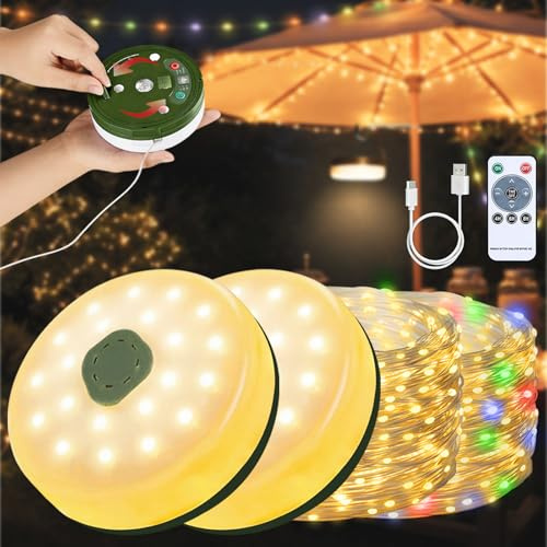 sinzau Retractable Camping String Lights 20m: 20s Wind-Up Tangle-Free RGBW | Save 80% Garden Party Decorations Time - Stowable String Lights with Built-in Reel Easy Install & Store for Party Host
