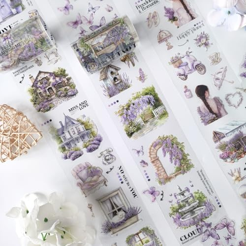 Arpaper Scrapbook Stickers PET Washi Tape für Bullet Journal Zubehör Sticker,3 Rolls lila Blume Serie Scrapbook Zubehör Decorative für Journaling,Karten und Scrapbooking(Romantic Garden)