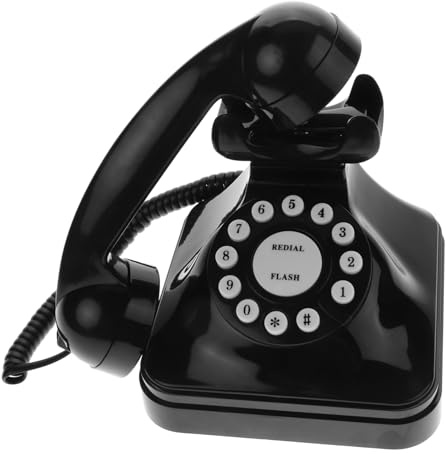 LOLIPPYY Teléfono Fijo Retro Vintage con Cable Diseño Antiguo para Decoración de Escritorio Casa y Oficina Color Negro Elegante Nostálgico