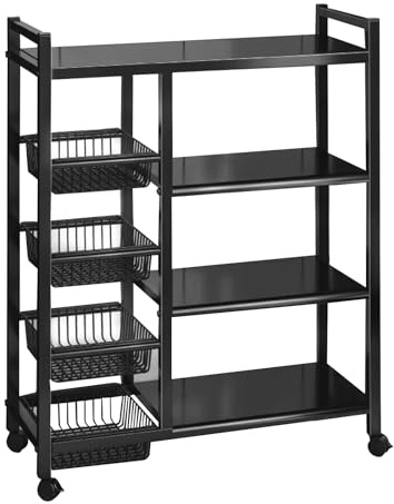 Refein Kitchen Storage Trolley on Wheels, 4-Tier Kitchen Storage Shelf Unit