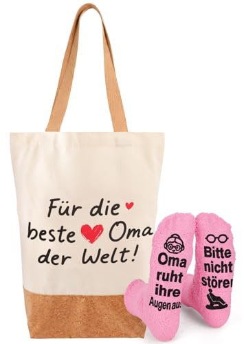 Oma Geschenk,Geschenke Für Oma Canvas Tragetasche Und Socke, Geschenk Oma Geburtstag Muttertagsgeschenk Stofftasche Einkaufstasche,Beste Oma Geschenke (Langtext)