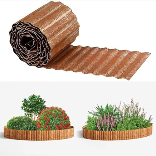 Metal Garden Edging Border 3m (9.85ft) Roll, Pre-Rusted Metal Garden Edging 15.3 cm High,Flexible DIY Flower Bed Edging, Garden Plant Border,Easy to install Garden Edge Border (Rust)