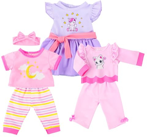 3 Ensembles de Vêtements de Poupée pour Bébé Outfit pour Poupées 40-45cm | Accessoires de Poupée 6 Pièces Inclus: Robe, Jupe, Bandeau, Top, Pantalon pour Poupée de 18 Pouces; Poupée non Incluse