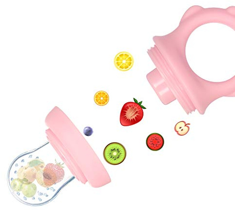 ZLXCAOB Baby Food Feeder Fresh Fruit Vegetable Feeder Silicone Pacifier Teether Nipple for Infant Toddler Kid Easy to Clean (Pink)