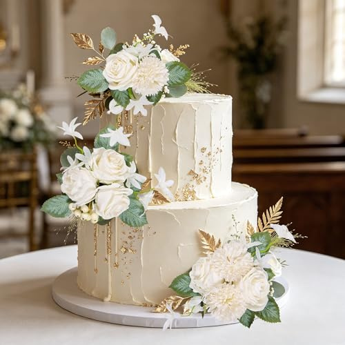 Wedding Flowers Cake Toppers Rose Flowers for Cake Decorating | Artificial Cake Flowers for Wedding Anniversary Birthday Party Party Home Decor
