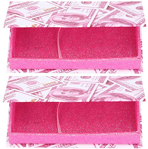 Caja de almacenamiento magnética para pestañas postizas rectangulares, organizador vacío de pestañas postizas, 2 uds. (Caja magnética rectangular dólar rosa)