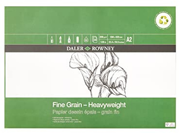 Daler-Rowney Fine Grain Eco Heavyweight A2 Künstlerblock, 100% recycelt, säurefrei, 200 g, 30 Blatt | Zeichnen, leicht strukturiert, einseitig geklebt, säurefrei, für professionelle Künstler und Studenten