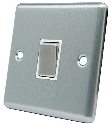 AET CSC1GSWIWSI 10 A 1-Gang Satin Finish Chrome Classical Single Intermediate White Insert Metal Rocker Light Switch