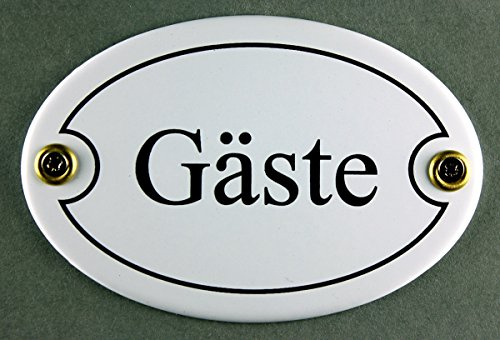 Buddel-Bini Emaille Türschild Gäste weiß oval 7x10 cm Schild Emailleschild Metallschild Blechschild