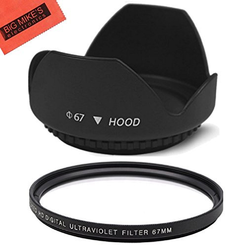 Big Mike's 67mm UV Filter & Tulip Lens Hood for Nikon CoolPix P900 Digital Camera