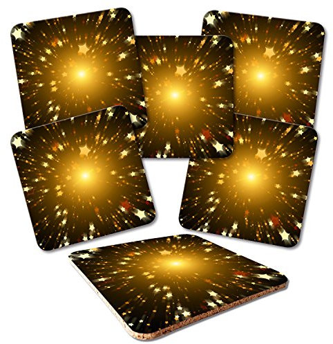 ADDIES Glas-Untersetzer 6-TLG.Set Bedruckt Motiv STERNE-01 in hochwertiger Klarsicht-Geschenkbox und Korkrückseite