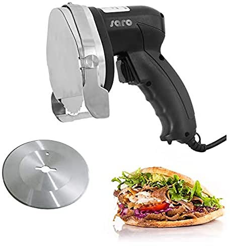 SARO Dönermesser elektrisch – Ø 100 mm – Mit 2 Klingen (glatt & gezahnt) – Schnittstärke 0–8 mm – 2,85 m Kabel – Modell ED 100