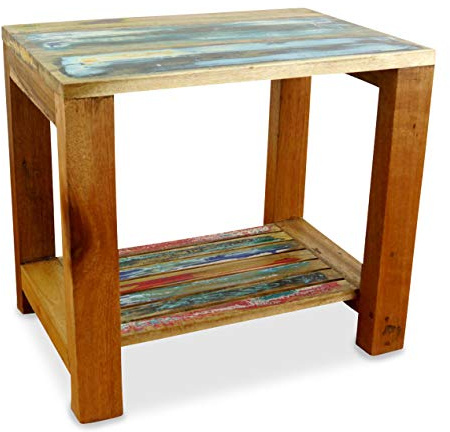 livasia Beistelltisch aus Teakholz – 50x35x50cm – Couchtisch Holz mit Rustikalem Design, Handgefertigt in Indonesien, Naturbelassenes Recyceltes Bootsholz, Versiegelt