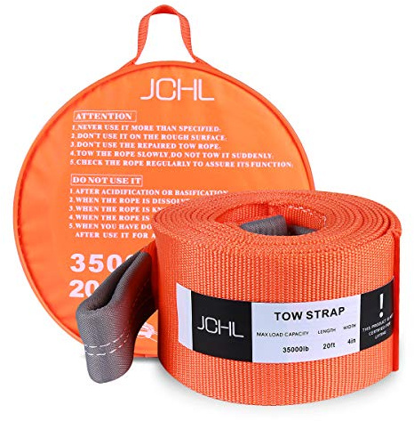 JCHL Sangle de remorquage Robuste avec Cordon de Serrage 10,2 cm x 6,1 m, capacité nominale de 18 tonnes, Corde de remorquage Hors Route, Boucles renforcées, Sac de Rangement, remorquage d'urgence